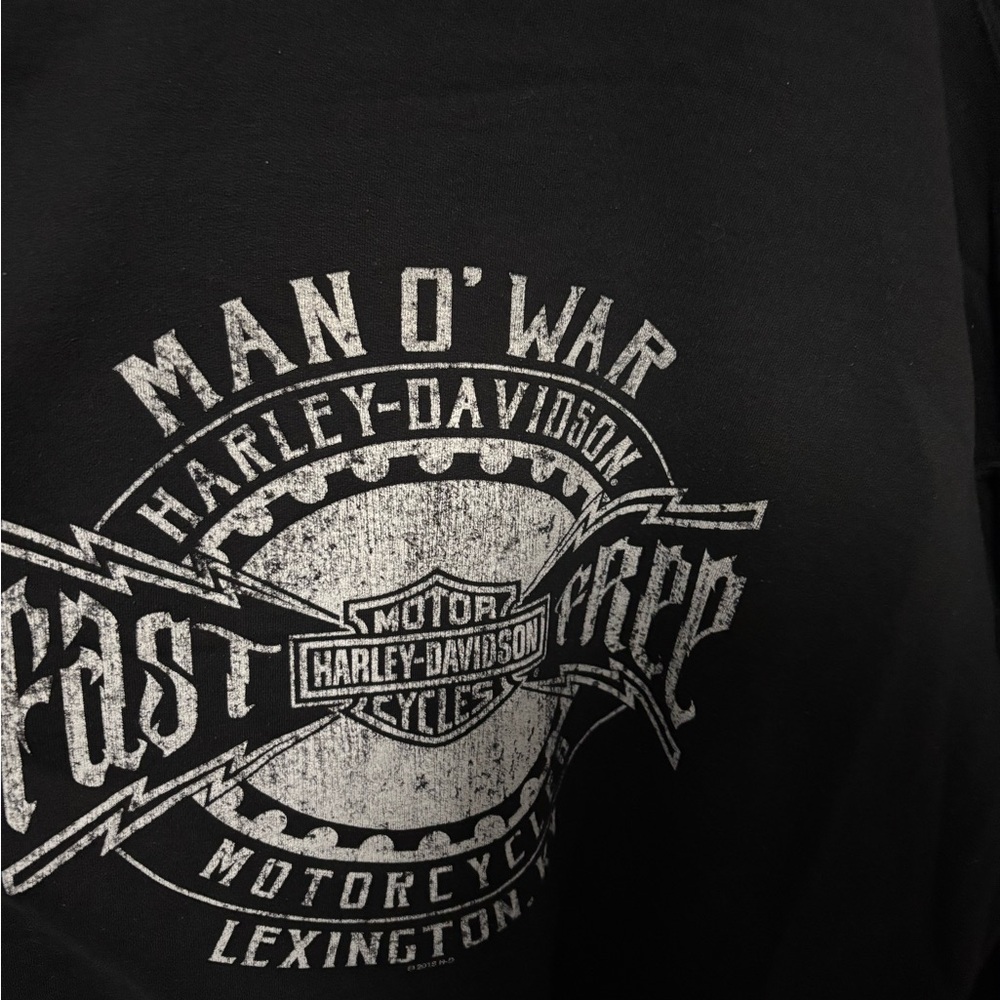 Man O’War Harley-Davidson Black and Red Skull Hoodie - Picture 2 of 3